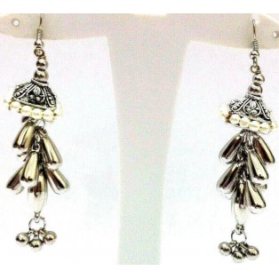 Pyramid Latkan Silver Oxidized Earring Jhumka Chandelier Hook Dangle Drop Long